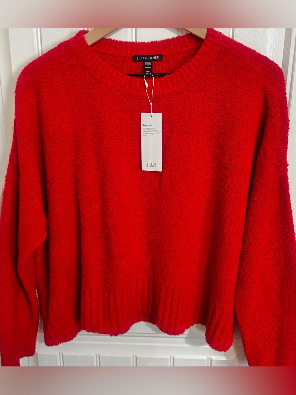 Eileen Fisher Cotton Fluff Sweater Red Poppy NWT Organic Cotton Cashmere Size L